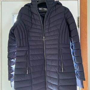 Michael Kors Navy Quilted Hooded Puffer Coat